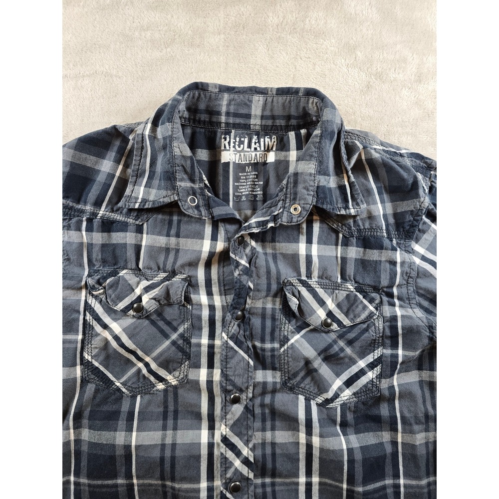 Reclaim Standard Shirt Mens Medium Plaid Snap Western Button Up Long Sleeve